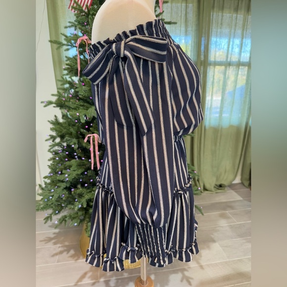 MISA Los Angeles Carly Blue Off The shoulder Striped Mini Dress Size XS - Picture 4 of 11